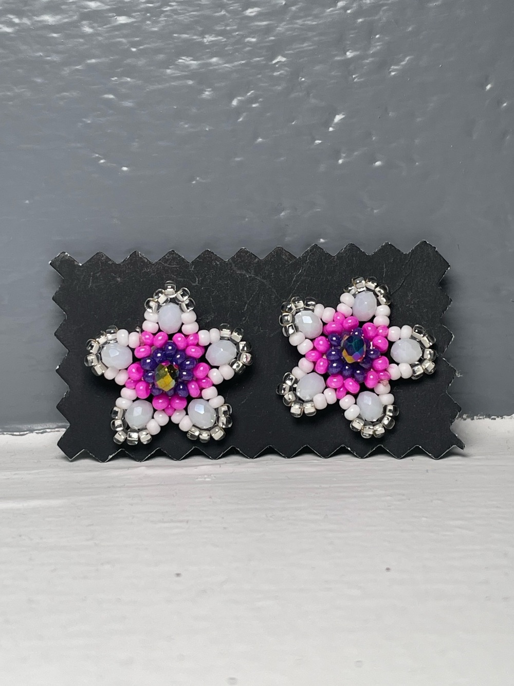 Huichol Beaded Floral Stud Earrings